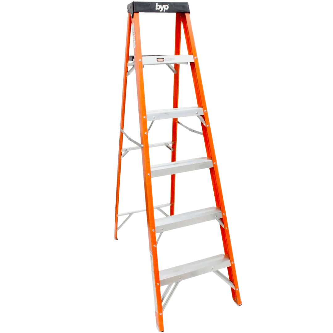 Escalera Tijera 5 Peldaños Fibra de Vidrio 1.83 M 175 KG Tipo II ETF35 BYP