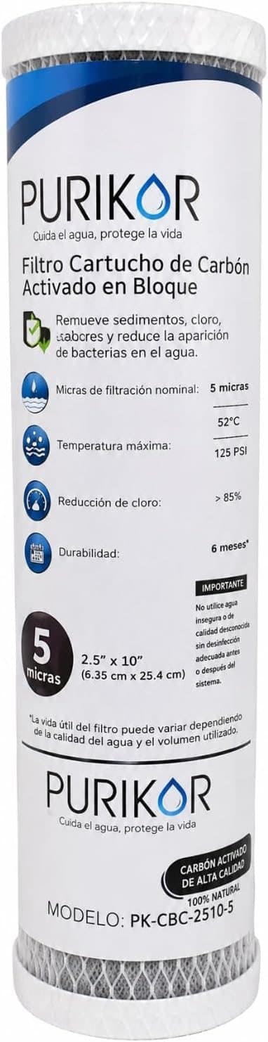 Cartucho Carbon Act Cto 10 x 2.5 5 Micras PKCCTO2.5X10X5 Purikor