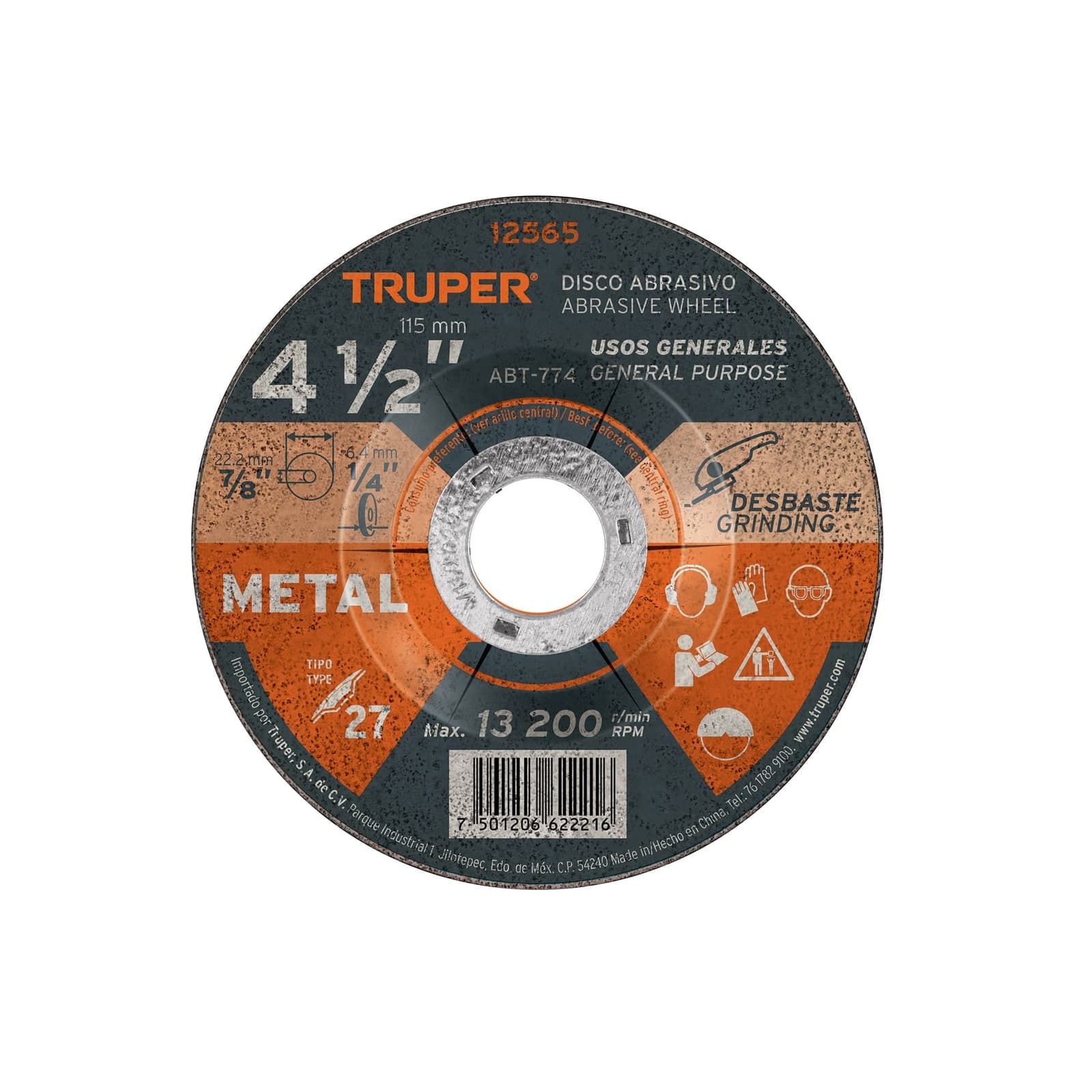 Disco P/Desbaste Metal Tipo 27 Diametro 4-1/2 ABT-774 Truper