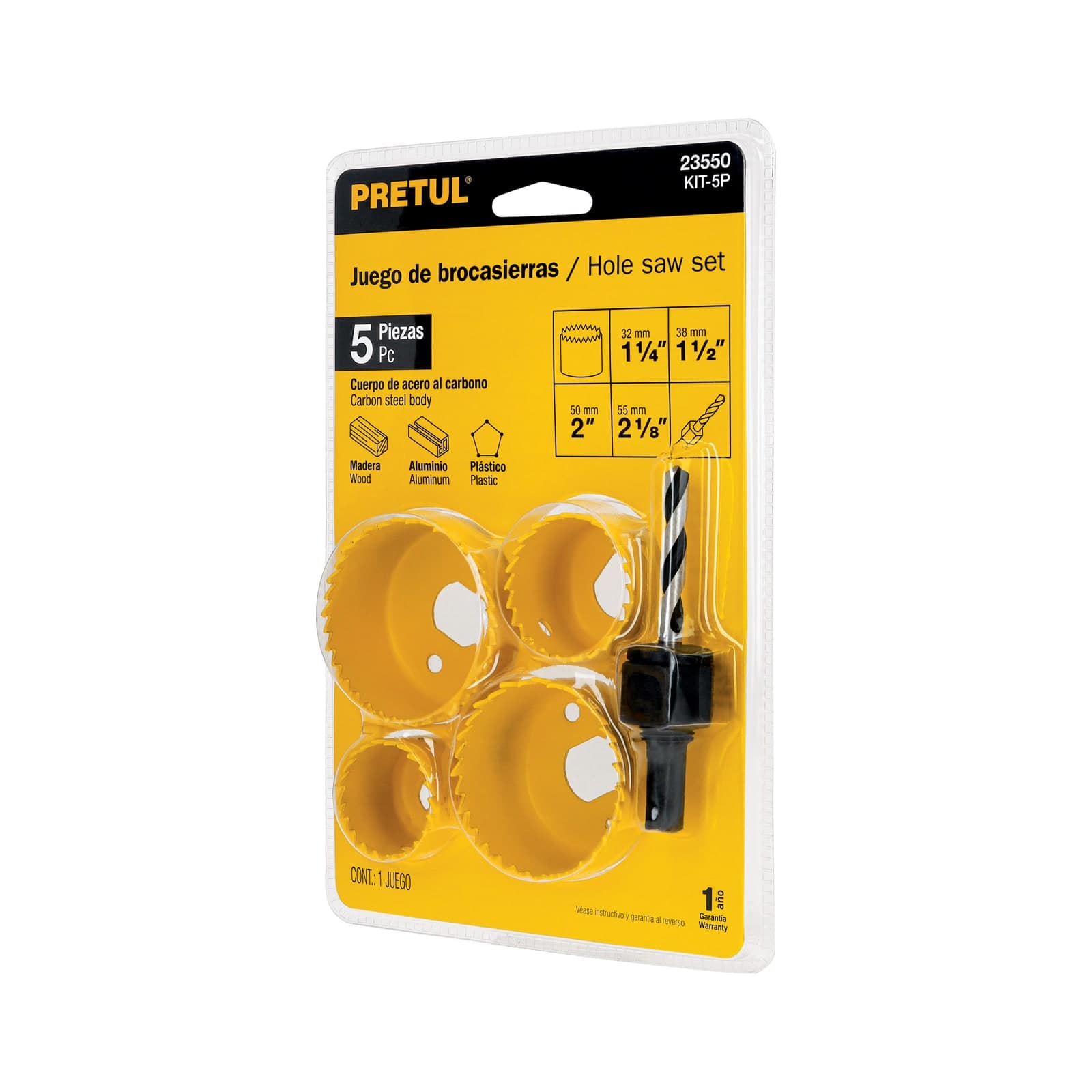 Jgo Brocasierras y Mandril P/Madera 5 Pzs KIT-5P Pretul