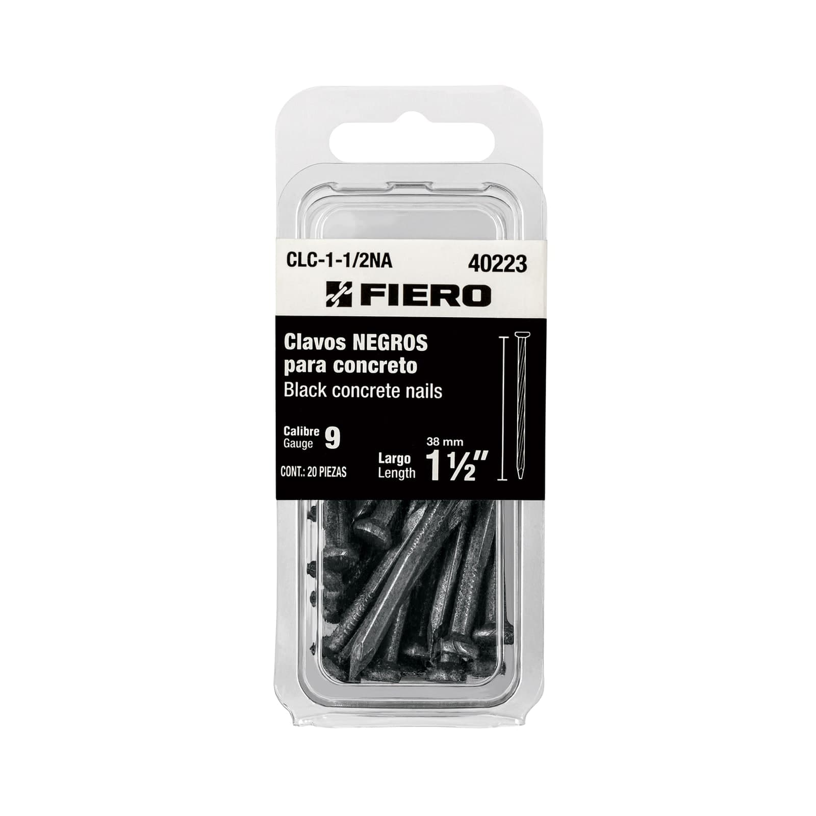 Clavo P/Concreto 1-1/2" Negros Blister 20 Pzs CLC-1-1/2NA Fiero