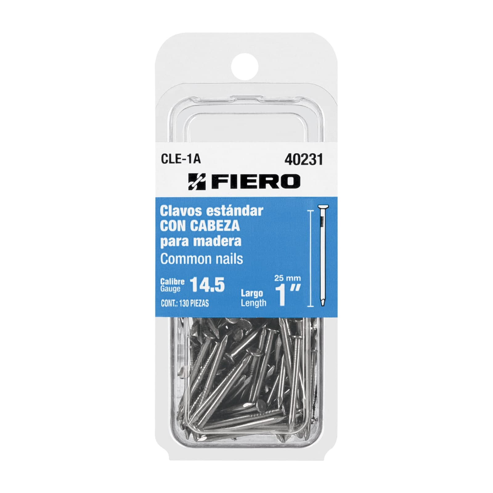 Clavo Estandar C/Cabeza 1" Blister 130 Pzs CLE-1A Fiero