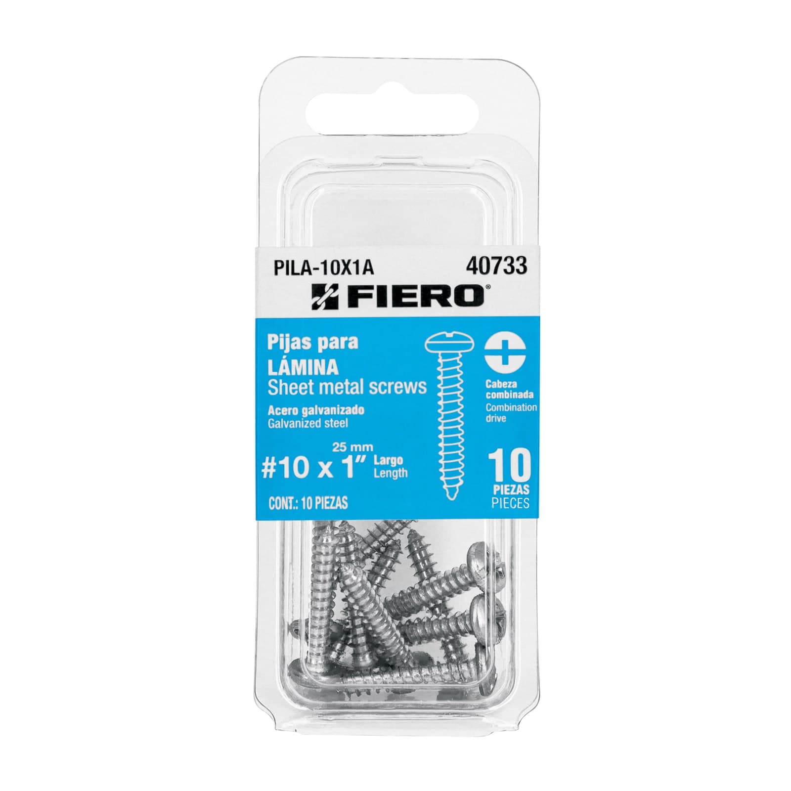 Pija P/Lamina Blister #10 x 1" 10 Pzs PILA-10X1A Fiero