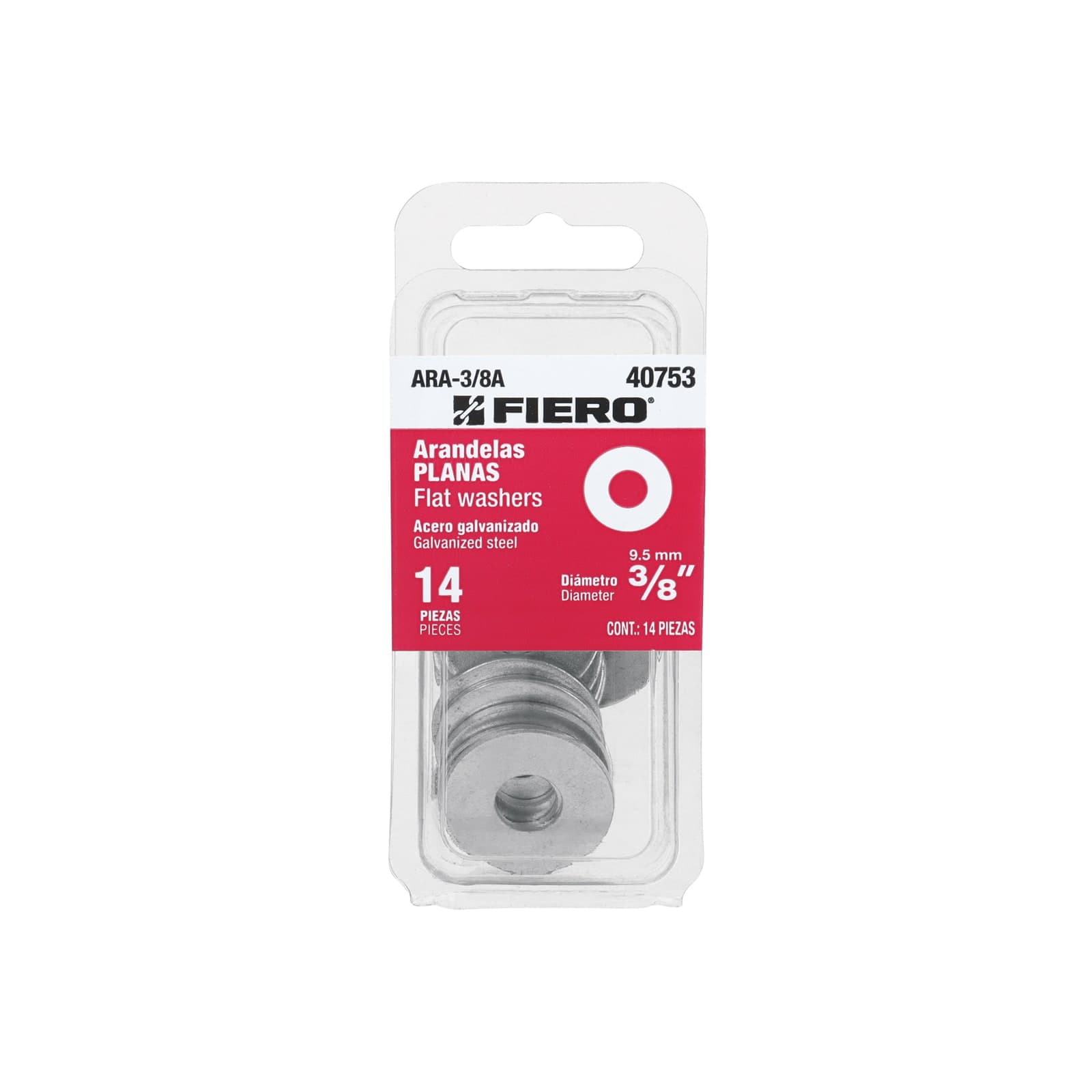 Arandela Acero Galvanizado Blister 14 Pzs 3/8" ARA-3/8A Fiero