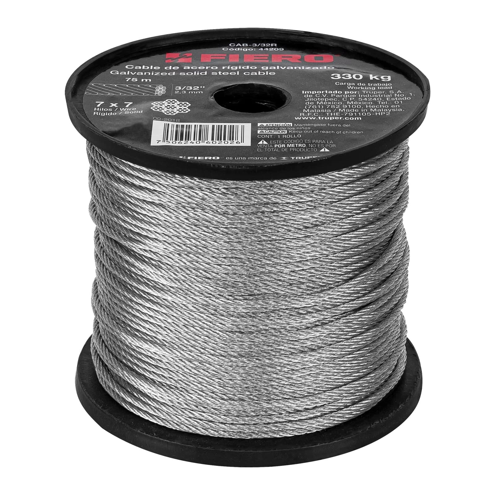 Cable Acero Rigido 7 x 7 Hilos 3/32" x 1 MT CAB-3/32R Fiero