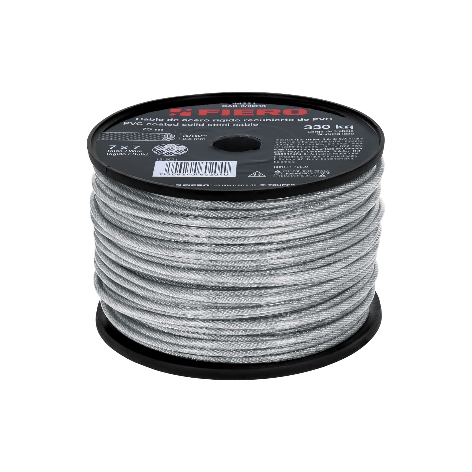 Cable Acero Rigido 7 x 7 Hilos Recubierto 3/32" x 1 MT CAB-3/32RX Fiero