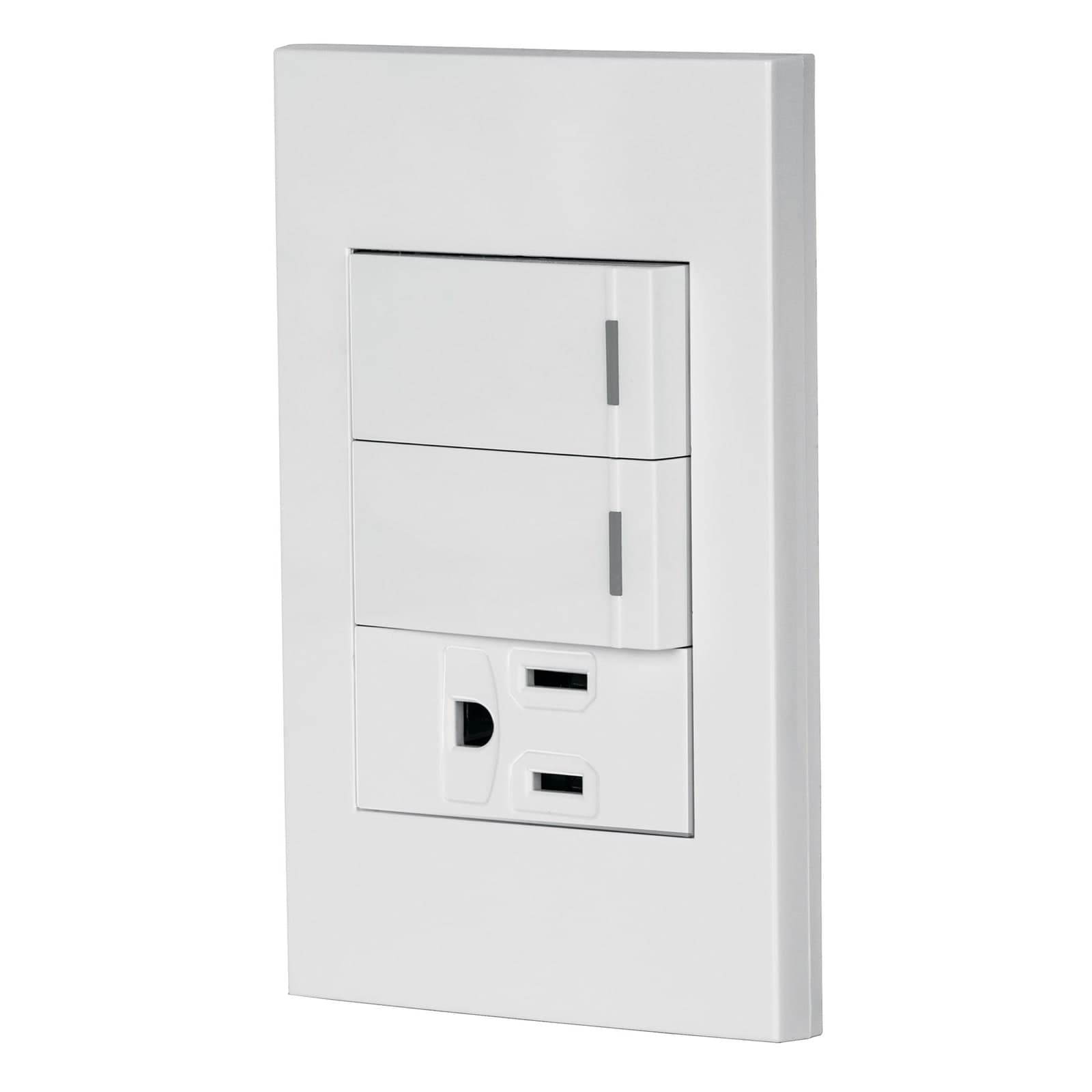 Placa Armada 2 Apagadores 1 Contacto Linea Española Blanco PA-APCO-E2B Volteck