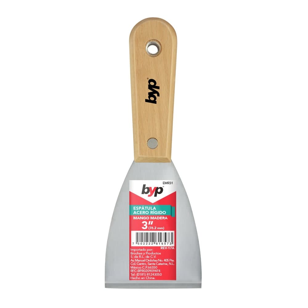 Espatula Recta Acero Rigido Mango Madera 3" EMR31 BYP