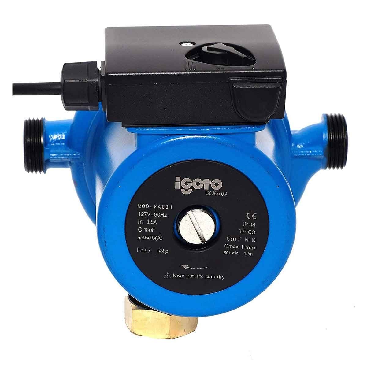 Presurizador 1/3 1/4 1/6 HP 127 V 60 L/Min 3 Vel 2 Servicios PAC21 IGOTO