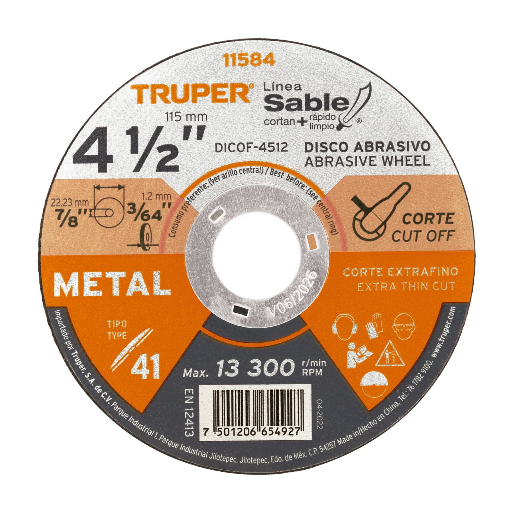 Disco P/Corte Metal Extrafino 4-1/2'' DICOF-4512 Truper