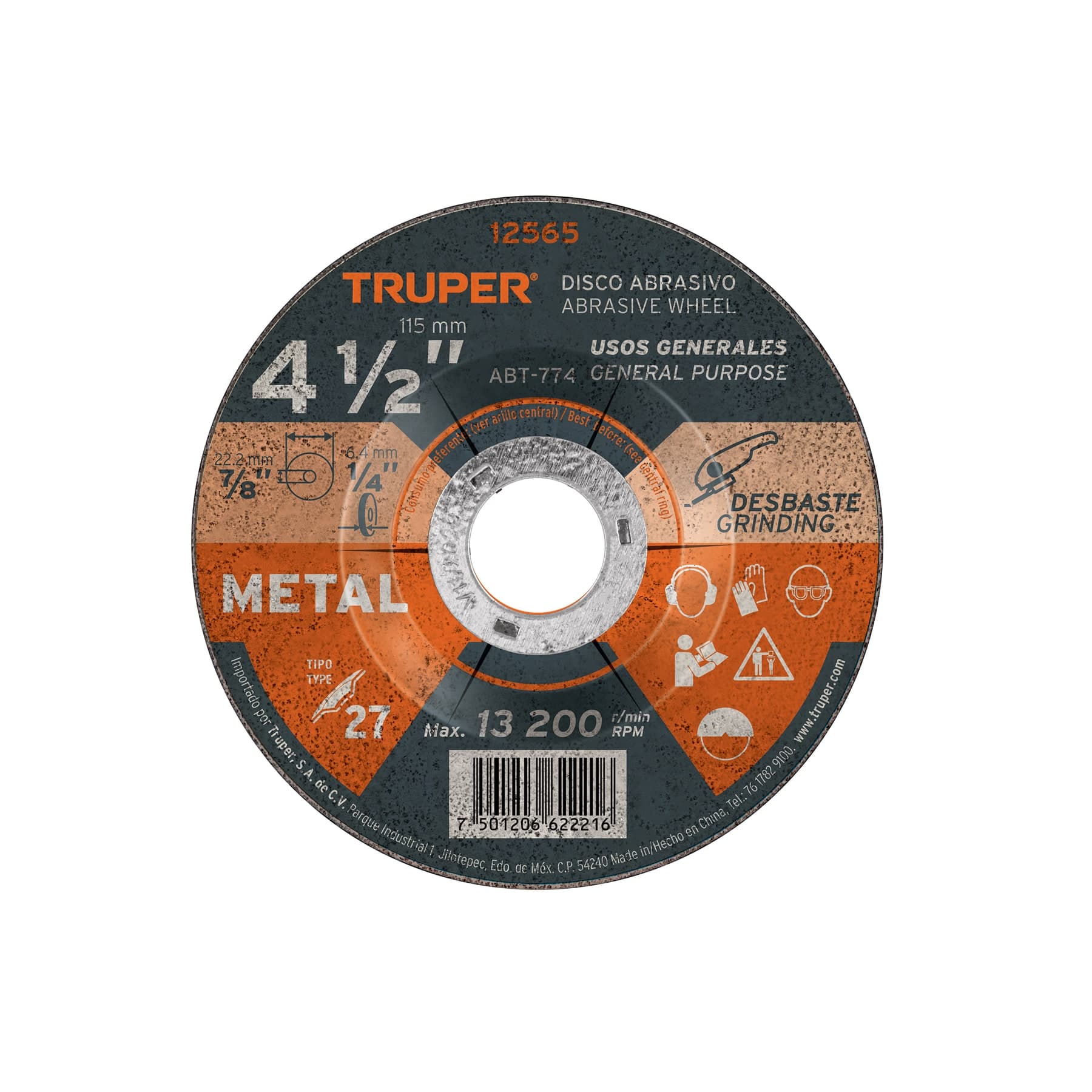 Disco P/Desbaste Metal Tipo 27 Diametro 4-1/2 ABT-774 Truper
