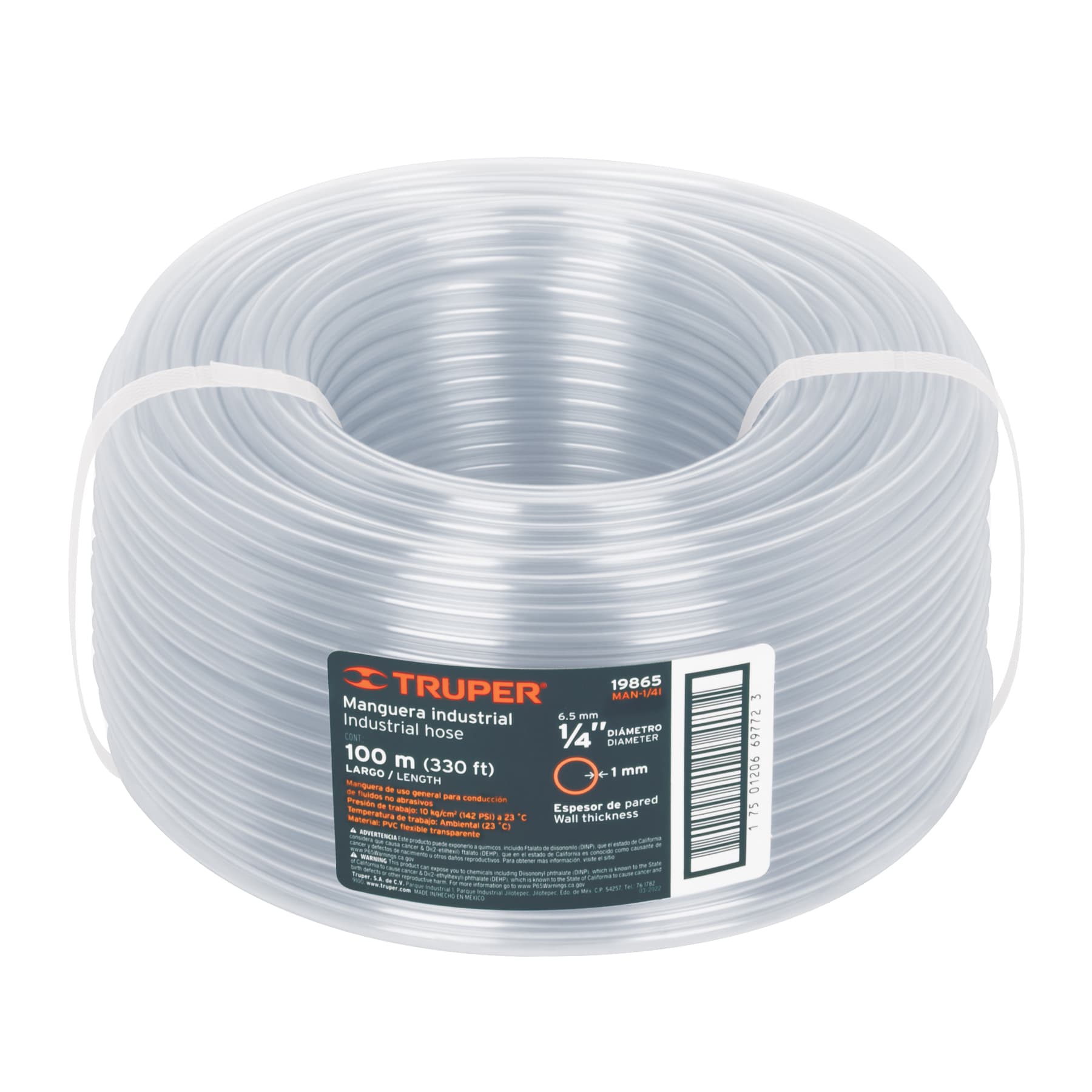 Manguera Industrial Transparente 1/4" x MT MAN-1/4I Truper