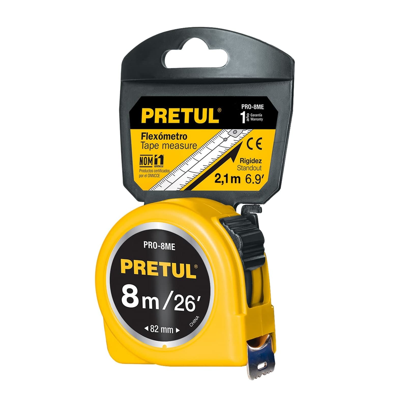 Flexometro Amarillo 8 MT PRO-8ME Pretul
