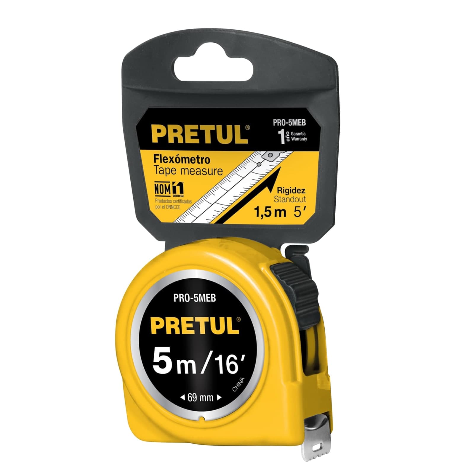 Flexometro Amarillo 5 M PRO-5MEB Pretul