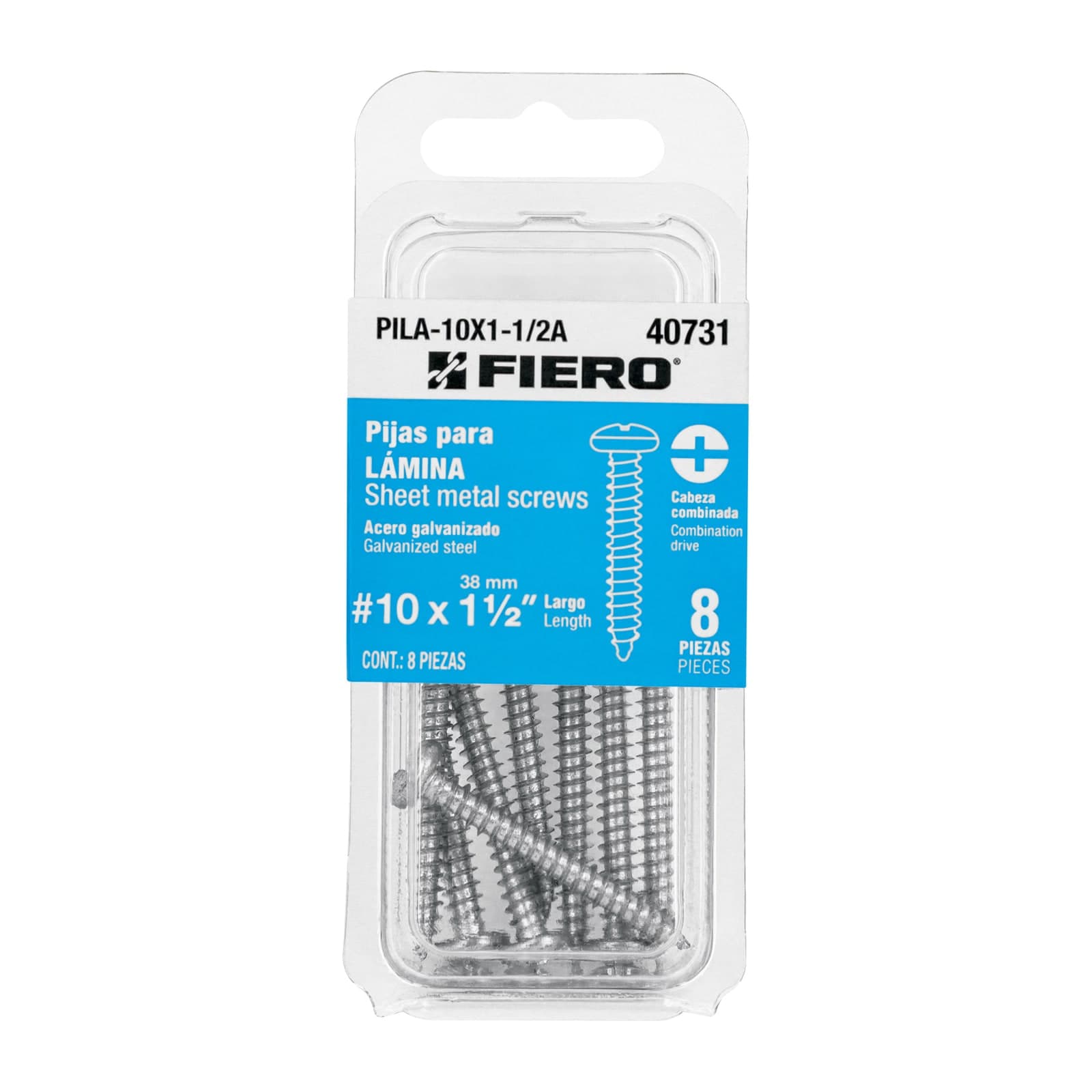 Pija P/Lamina Blister #10 x 1-1/2" 8 Pzs PILA-10X1-1/2A Fiero