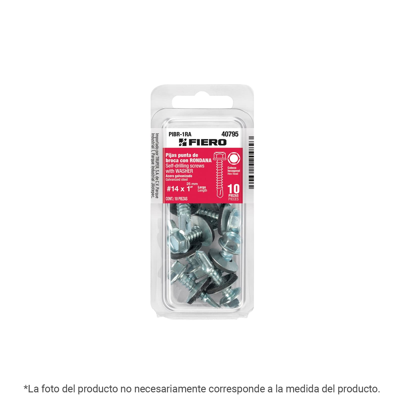Pija Punta Broca C/Rondana Blister Cabeza Hexagonal 3/4" 12 Pzs PIBR-3/4RA Fiero