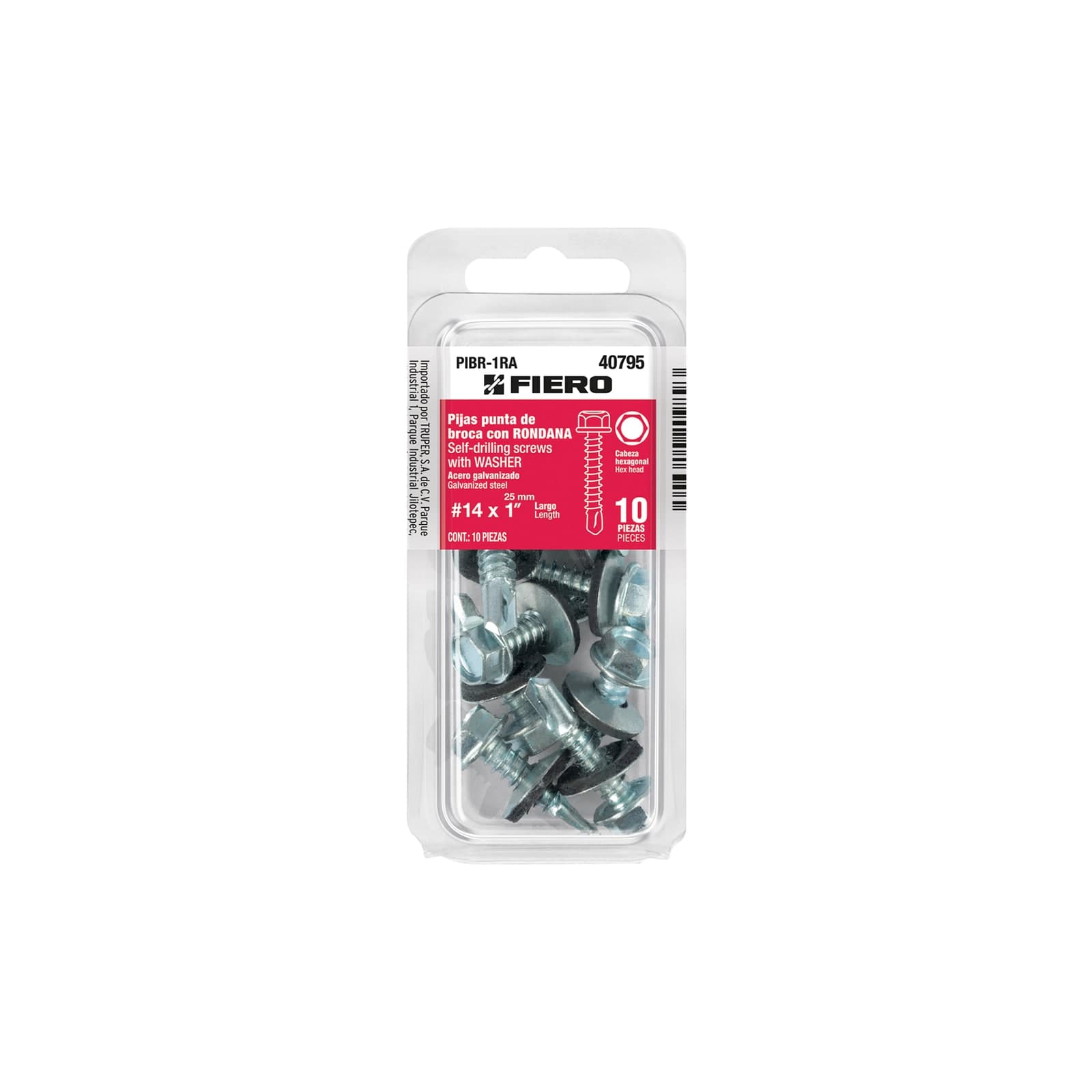 Pija Punta Broca C/Rondana Blister Cabeza Hexagonal 1" 10 Pzs PIBR-1RA Fiero