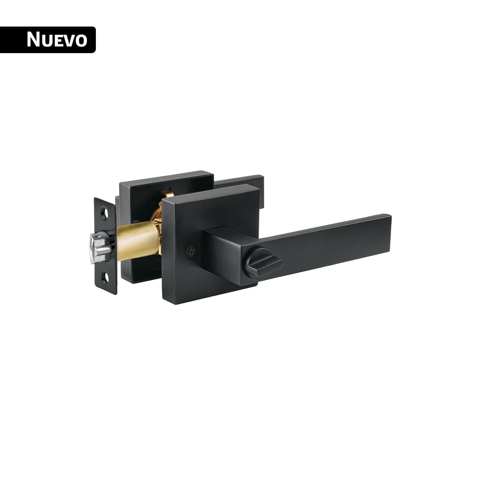 Cerradura Manija Cuadrada P/Recamara Negro Mate CEMA-26R Hermex