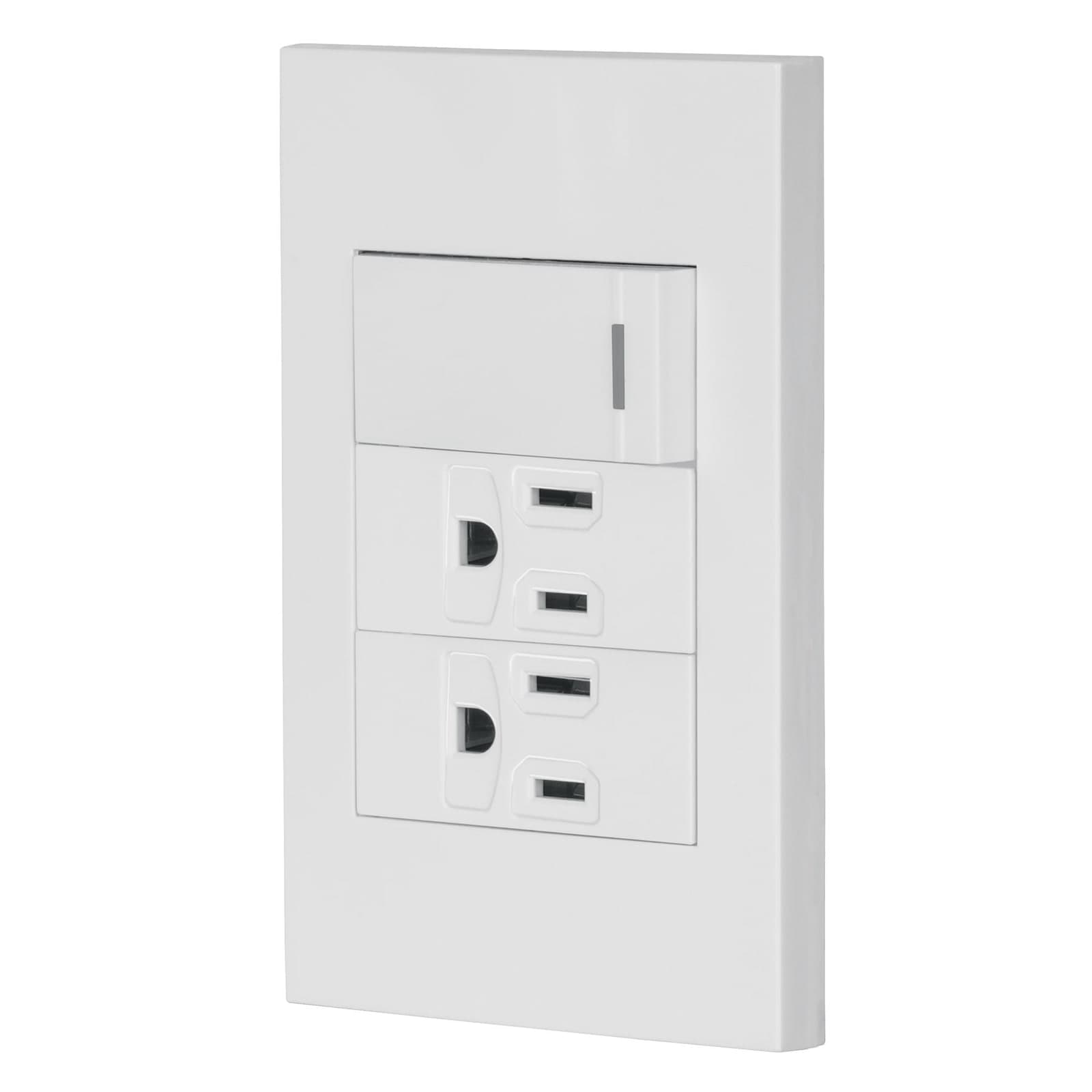 Placa Armada 1 Apagador 2 Contactos Linea Española Blanco PA-APCO-E3B Volteck