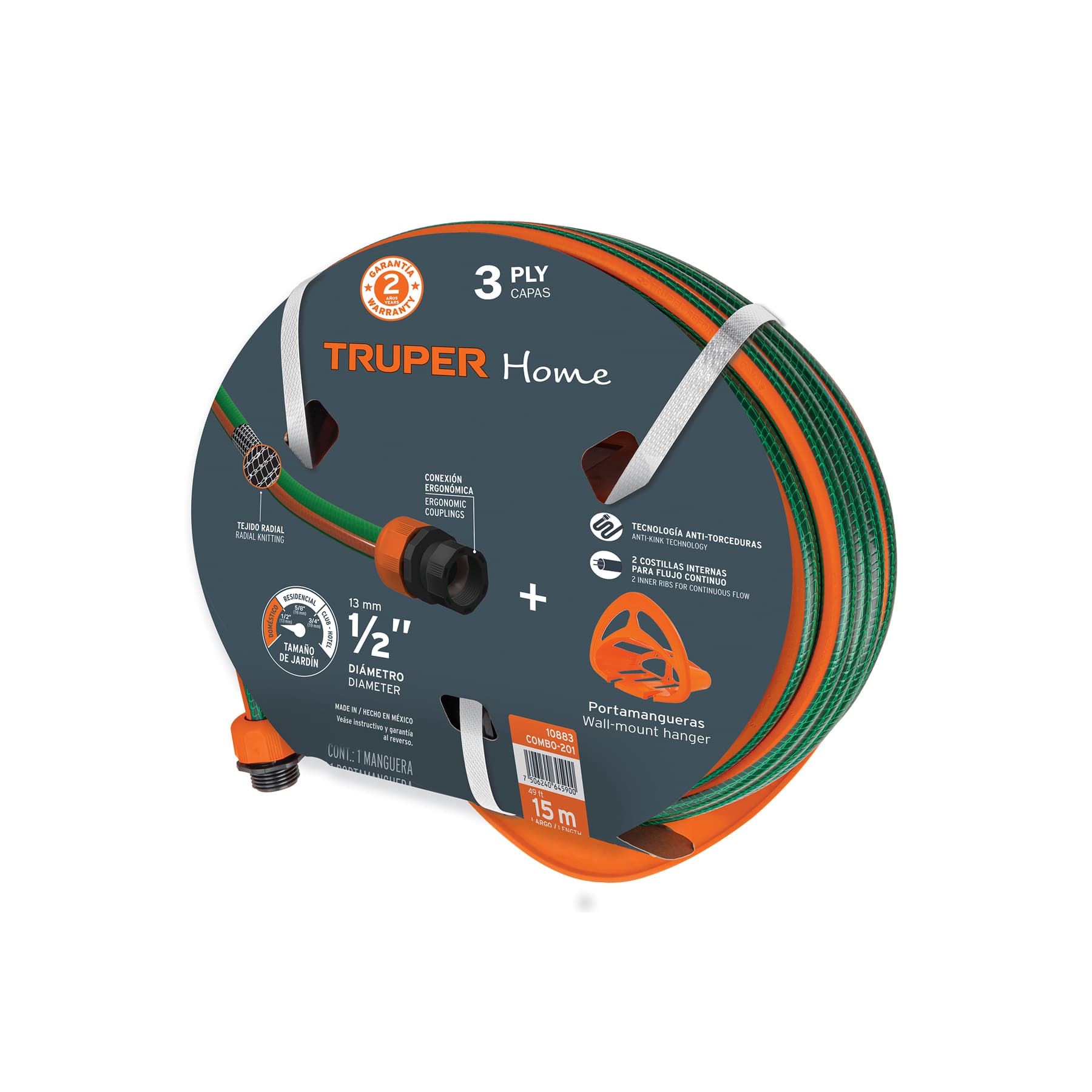 Manguera P/Jardín Armada 1/2" x 15 MT C/Portamanguera COMBO-201 Truper