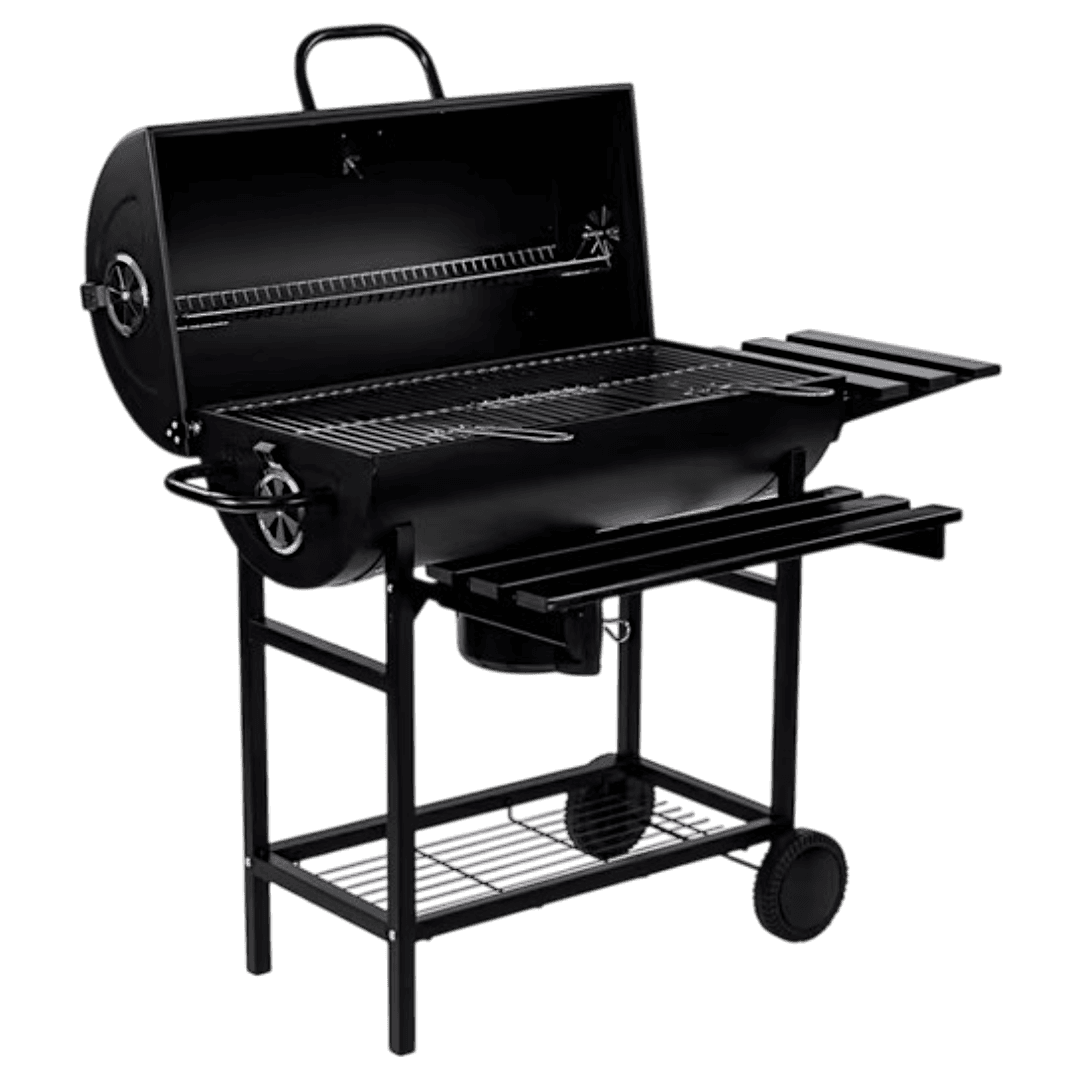 Asador Carbon C/Ruedas Medio Tambo Negro 118 x 105.5 CM Heateam
