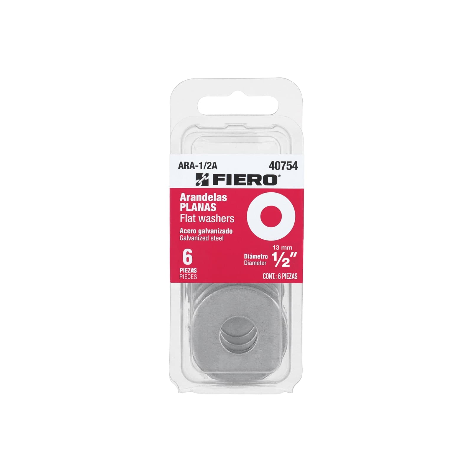 Arandela Acero Galvanizado Blister 6 Pzs 1/2" ARA-1/2A Fiero